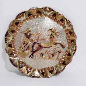 Vintage Egyptian Brass Wall Decor Plate King Ramses on a Chariot 11-1/2" Inches